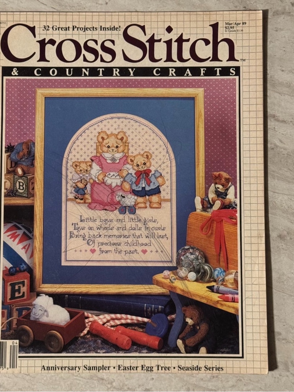 Cross Stitch & Country Crafts Magazine - Teddy‎ Bear Sampler Cover (Mar/Apr '89)